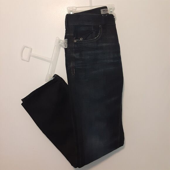 BKE AIDEN Mens 29R Dark Blue Distressed Denim Jeans Button Up Fly - Picture 2 of 14